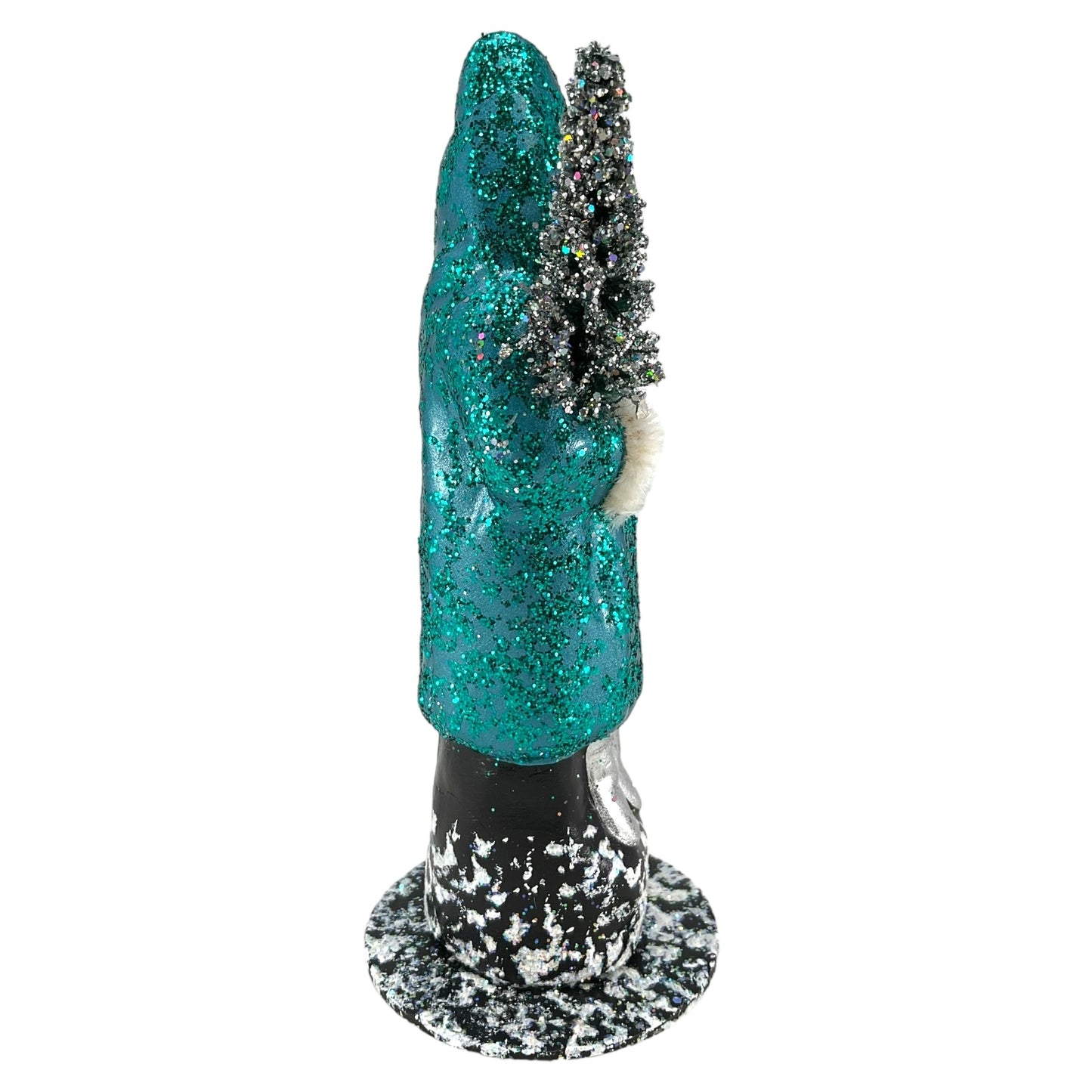Pinnacle Peak Trading Ino Schaller Petrol Blue Sponged Santa with Silver Tree German Paper Mache