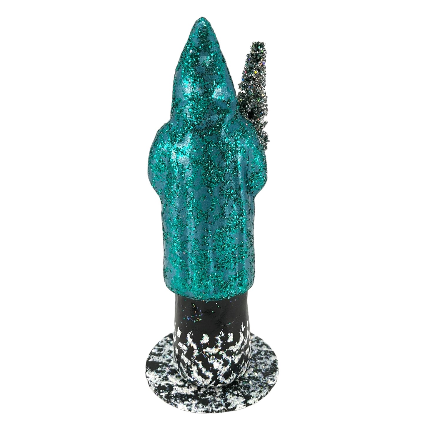 Pinnacle Peak Trading Ino Schaller Petrol Blue Sponged Santa with Silver Tree German Paper Mache