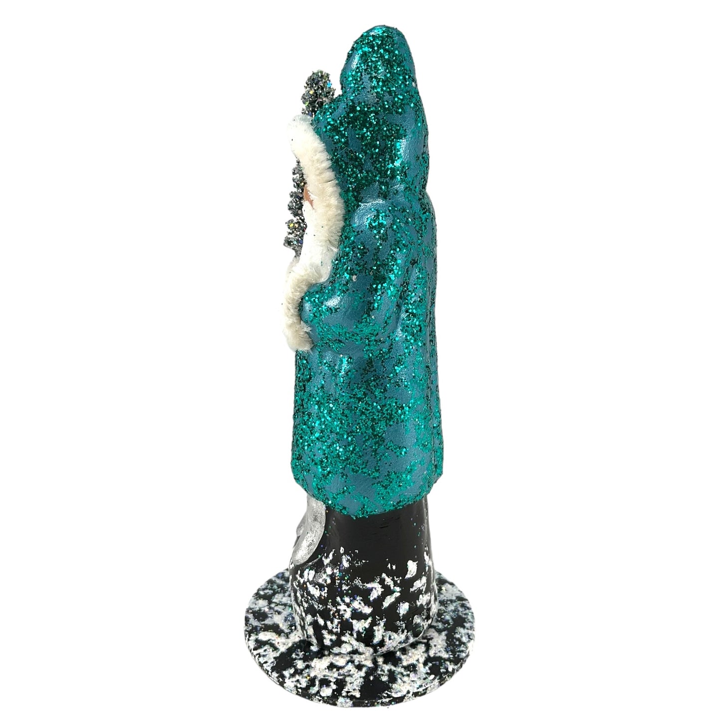 Pinnacle Peak Trading Ino Schaller Petrol Blue Sponged Santa with Silver Tree German Paper Mache