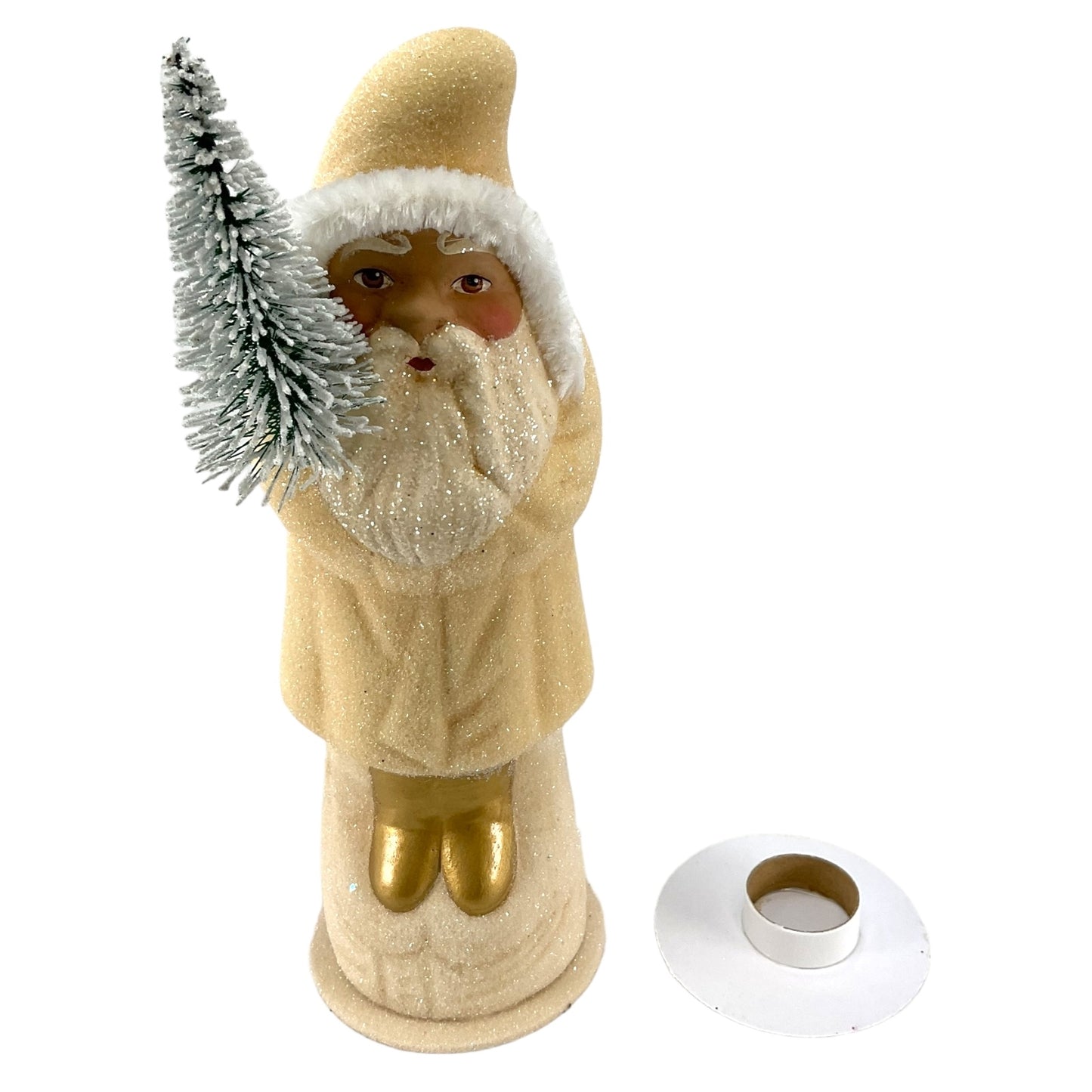 Pinnacle Peak Trading Ino Schaller Off White Santa with Gold Boots German Paper Mache Candy Container