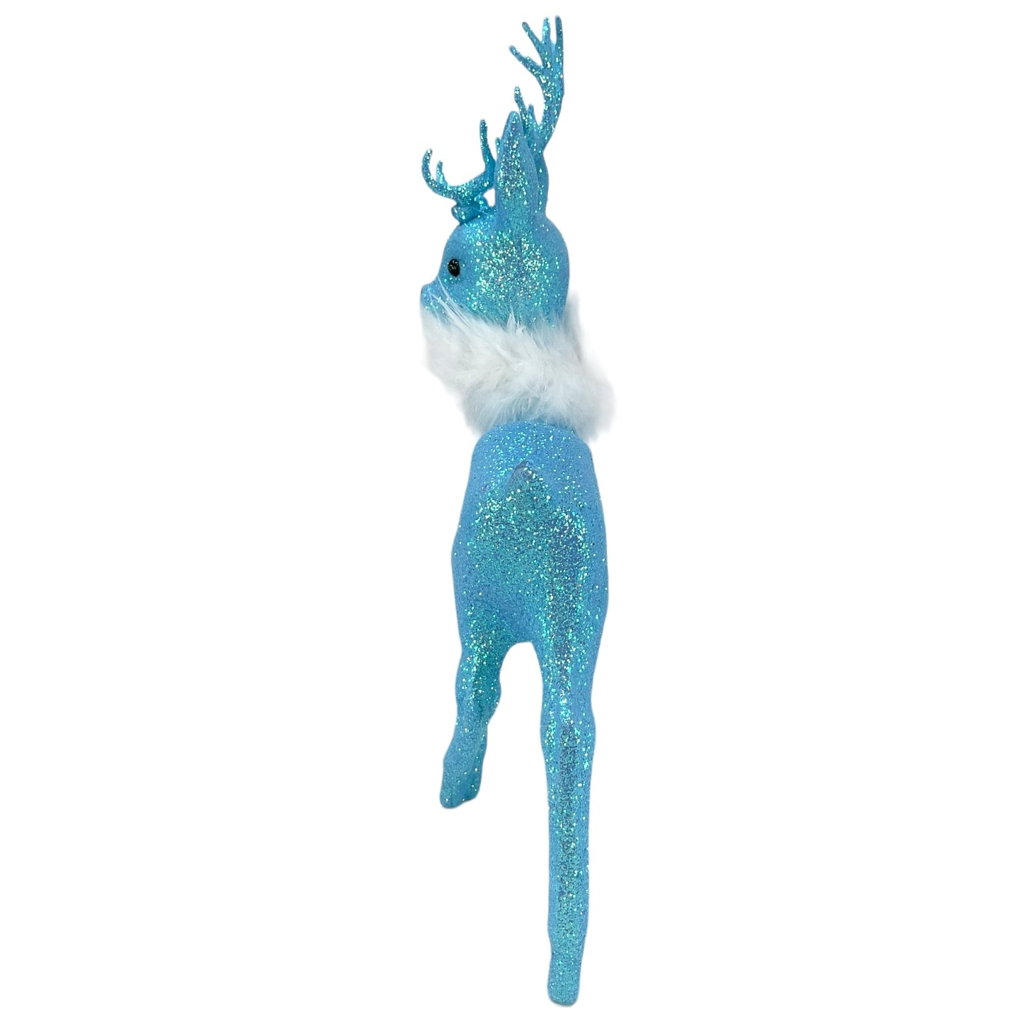 Pinnacle Peak Trading Ino Schaller Light Blue Glitter Male Buck Deer with White Boa Figurine 10 inch