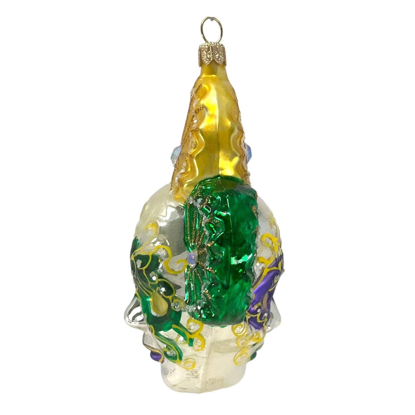 Pinnacle Peak Trading Purple and Green Venetian Mask Polish Glass Christmas Ornament