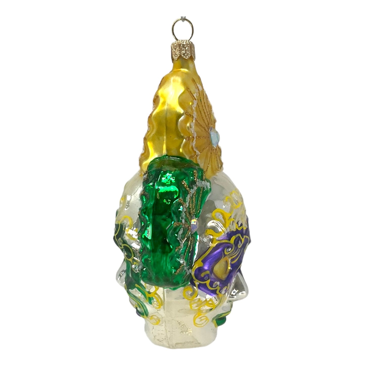 Pinnacle Peak Trading Purple and Green Venetian Mask Polish Glass Christmas Ornament