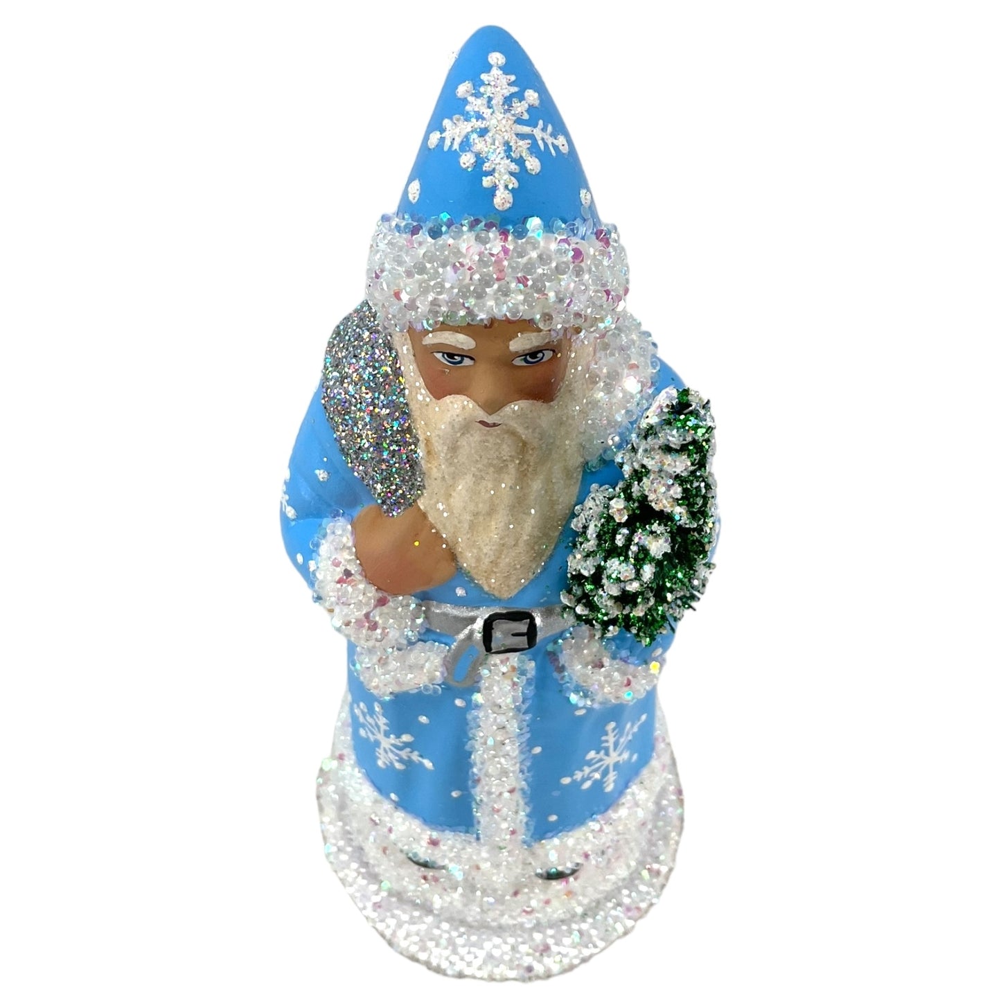 Pinnacle Peak Trading Ino Schaller Baby Blue Snowflake Santa German Paper Mache Candy Container
