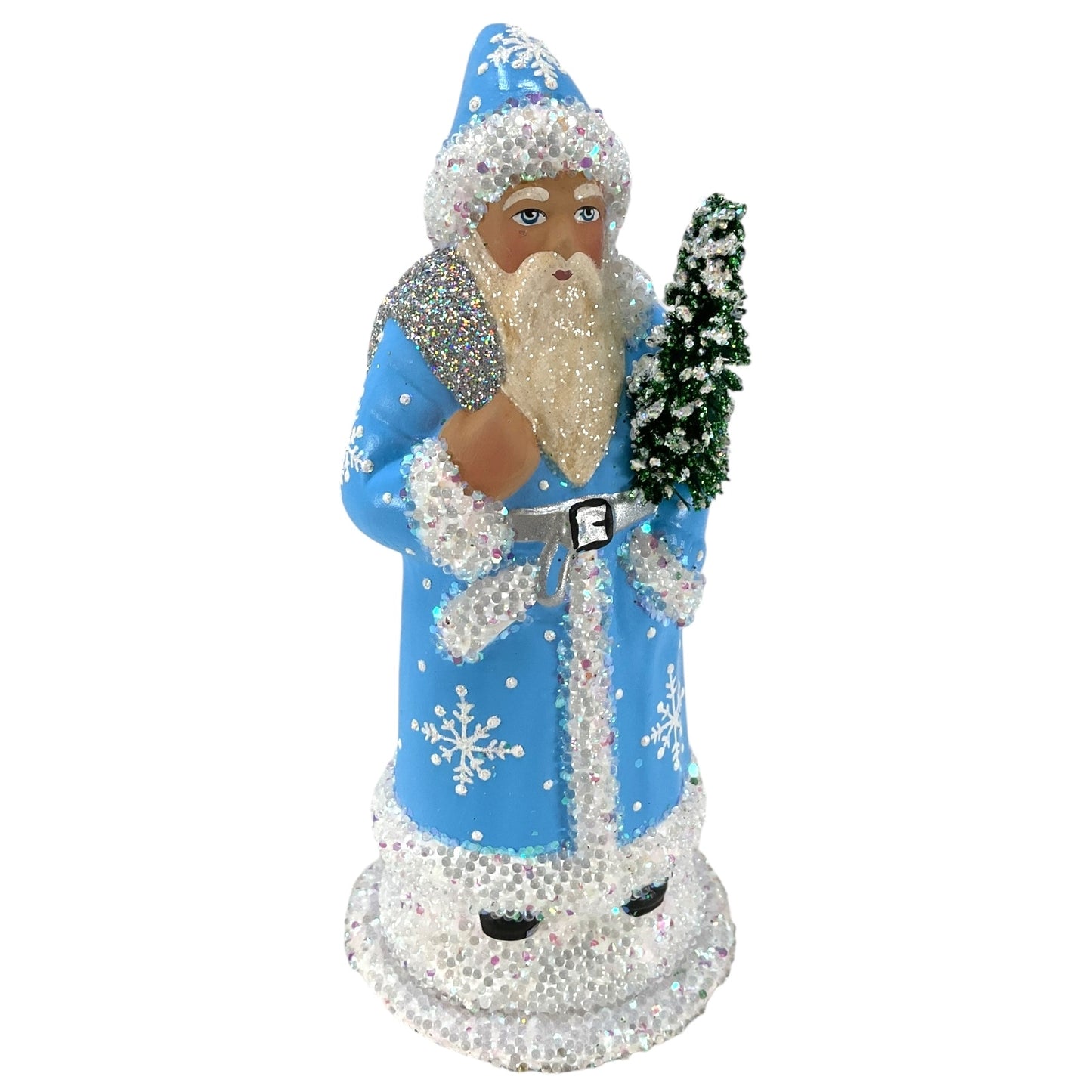 Pinnacle Peak Trading Ino Schaller Baby Blue Snowflake Santa German Paper Mache Candy Container
