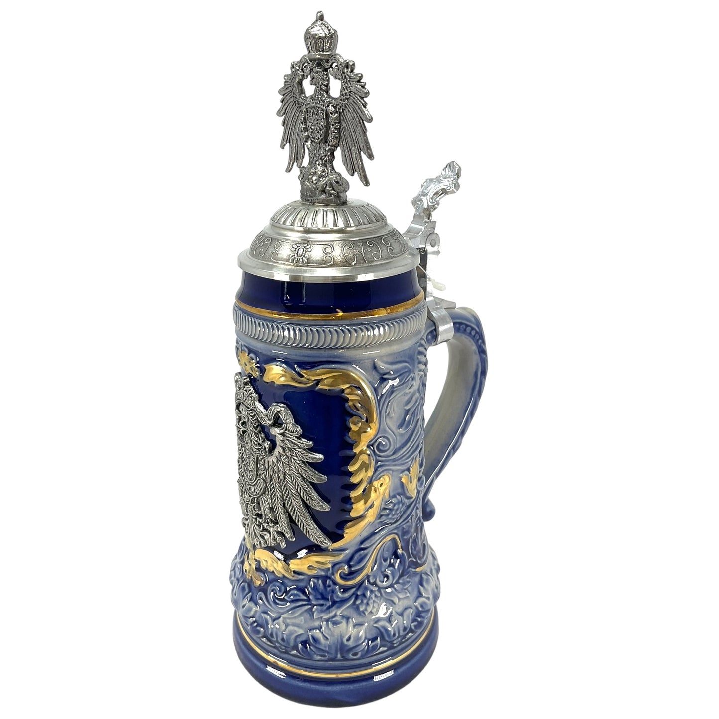 LE Blue German Beer Stein with Pewter Eagle .5L One New Mug Made in Germany