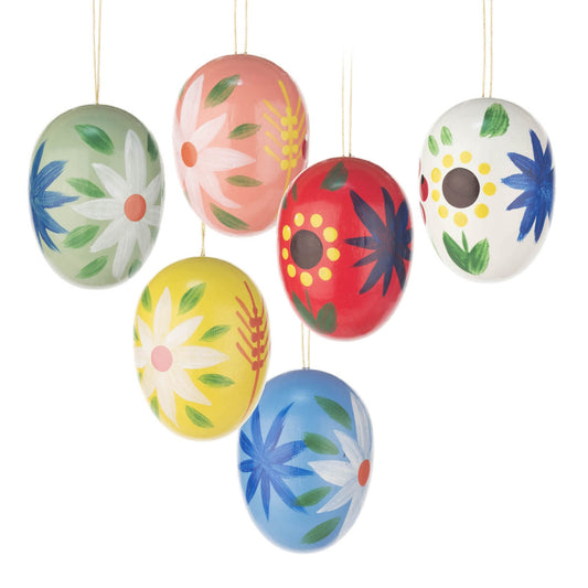 6 Erzgebirge Wood Easter Egg Ornaments Made in Germany Holiday Decorations