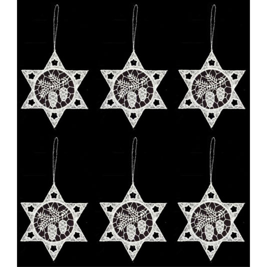 Star with Pinecones German Lace Christmas Tree Ornaments Set of 6 Decorations