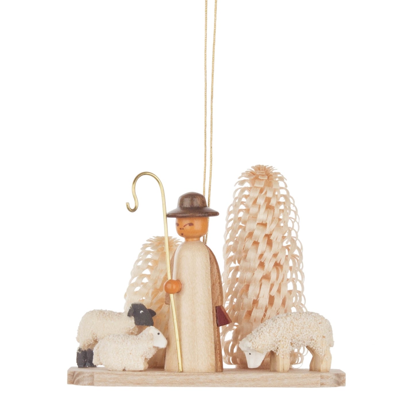 Pinnacle Peak Trading German Wood Shepherd with Sheep Ornament 3 Inch