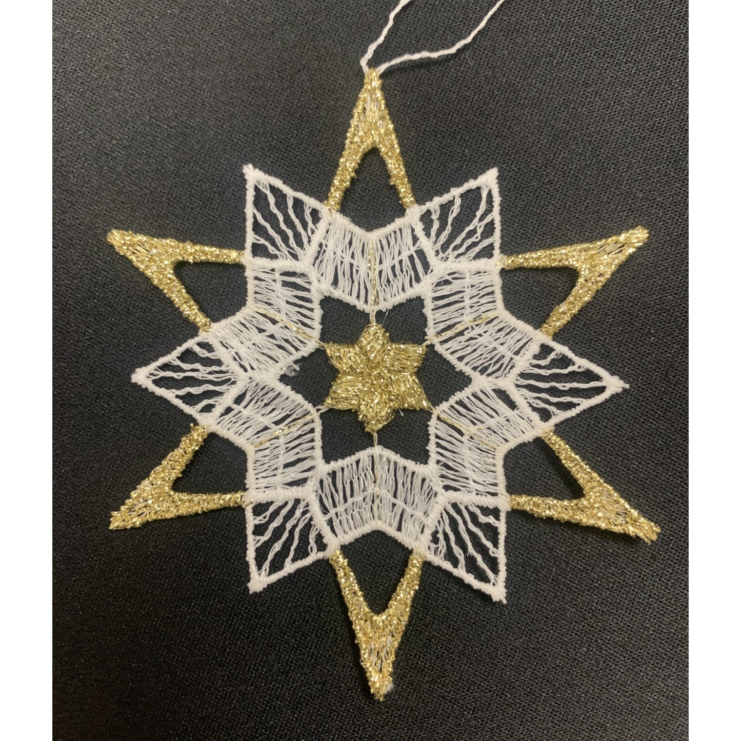 Gold and White Stars German Lace Christmas Tree Ornaments Set of 6 Germany