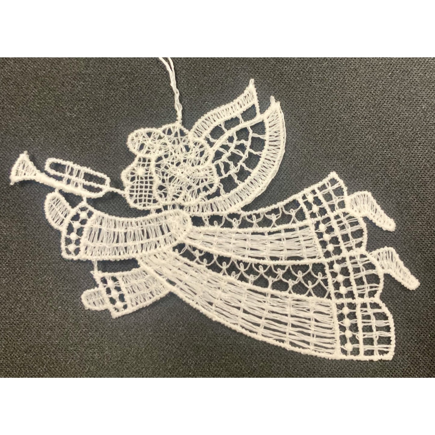 Lace Angel Flying playing Trumpet Ornament Set of 6