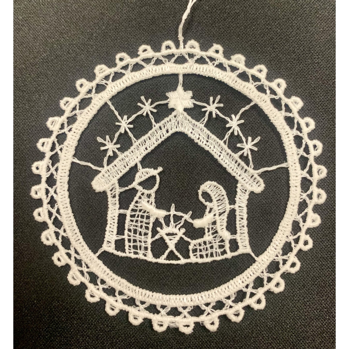 White Lace Circle Nativity Scene Hanging Ornament Set of 6