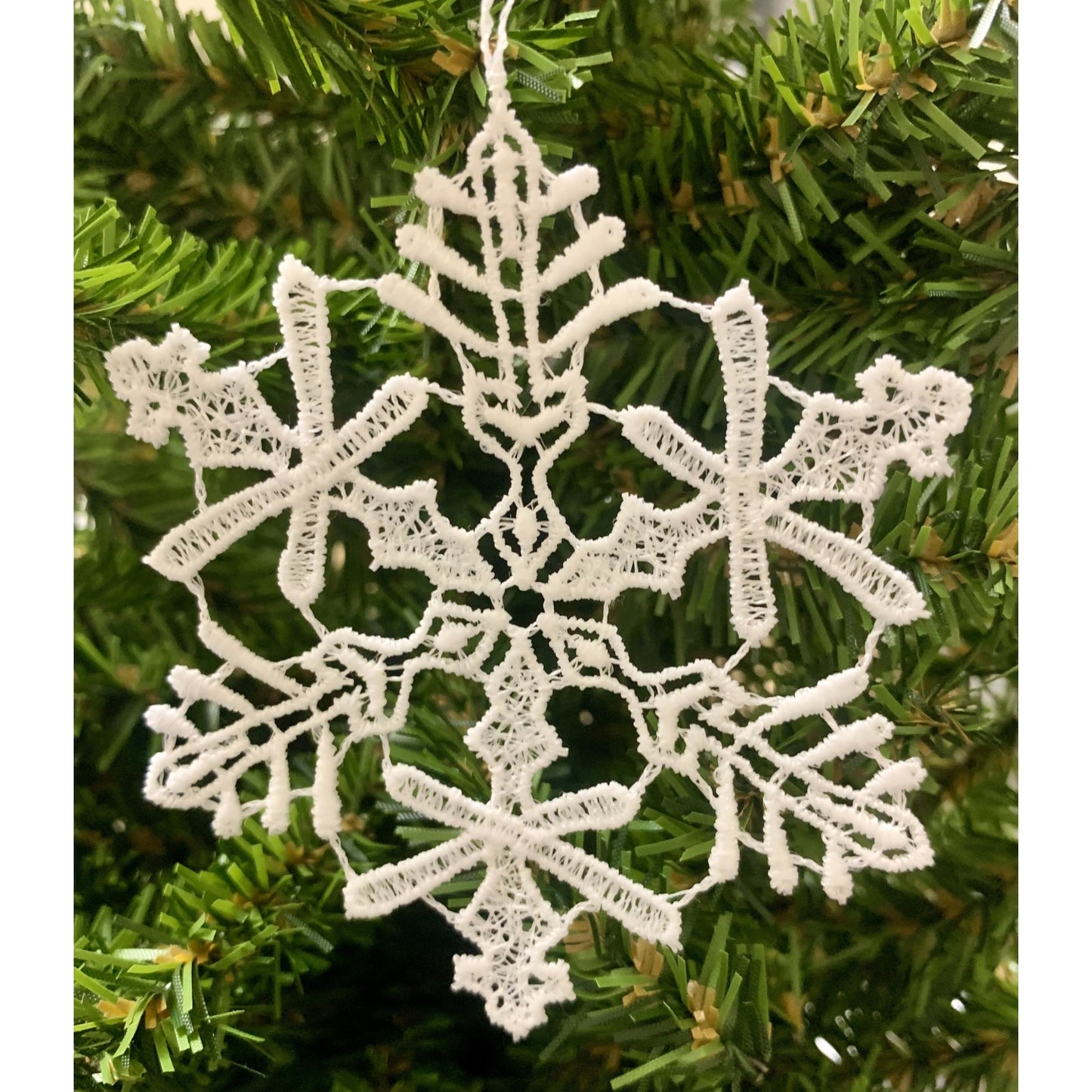 White Lace 2 Pattern Snowflake Hanging Ornament Set of 6