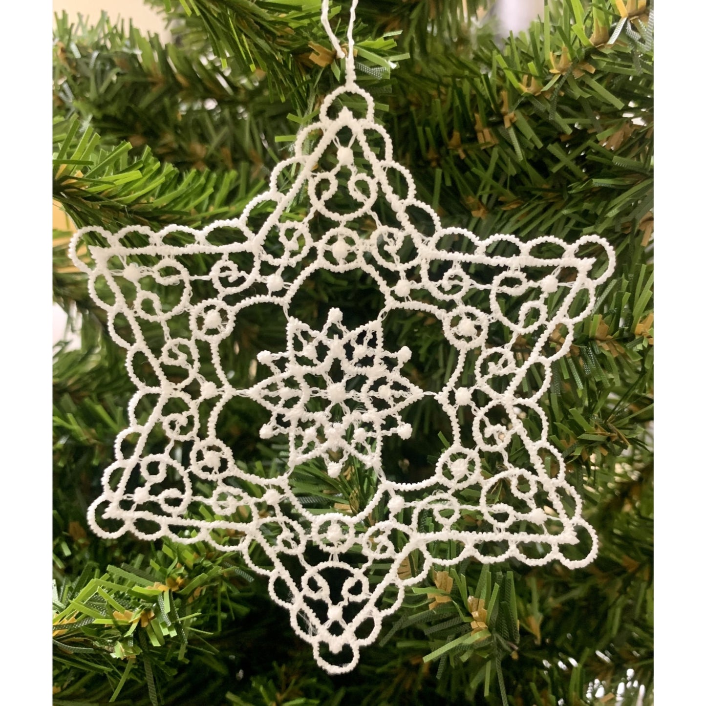 White Lace 6 Point Snowflake Hanging Ornament Set of 6