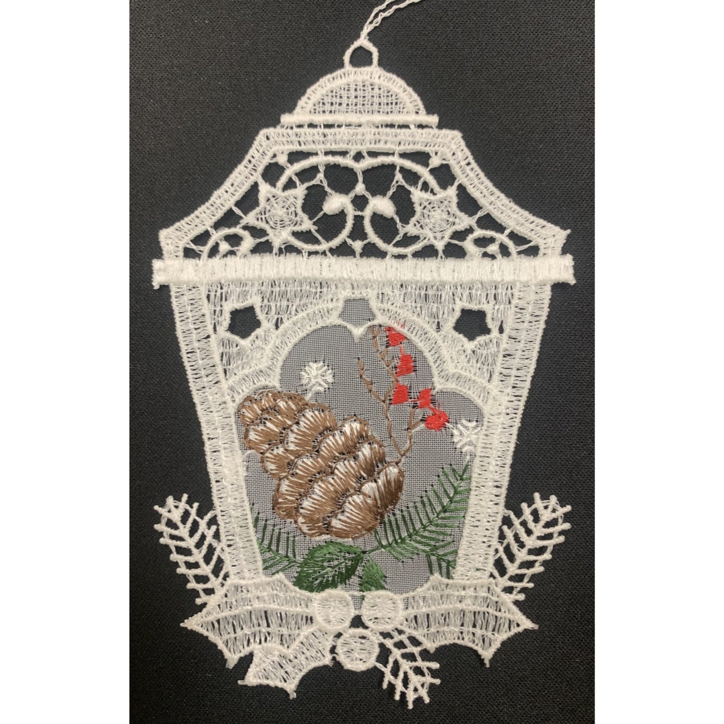 Lantern with Pinecone German Lace Christmas Ornament Set of 6