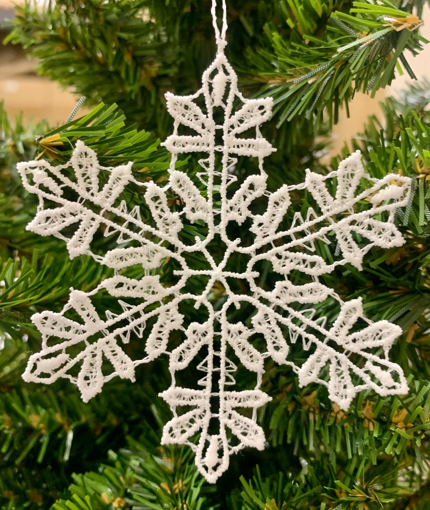 White Snowflake Snowstars Christmas Tree German Lace Ornament Hangers Set of 6