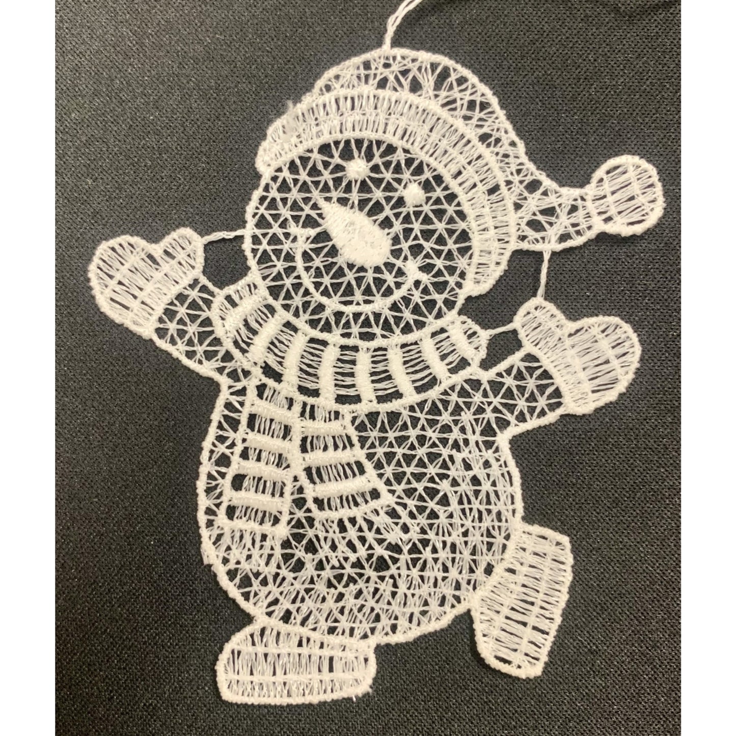 White Lace Snowman Waving Hanging Ornament Set of 6
