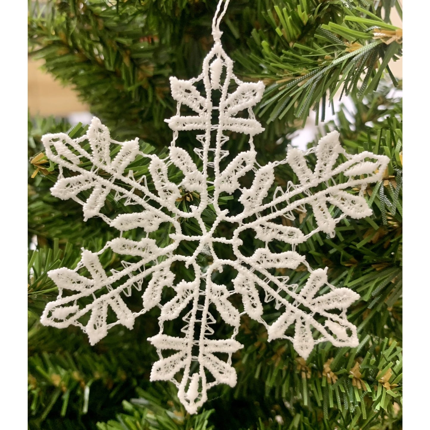 White Lace 6 Point Snowflake Hanging Ornament Set of 6