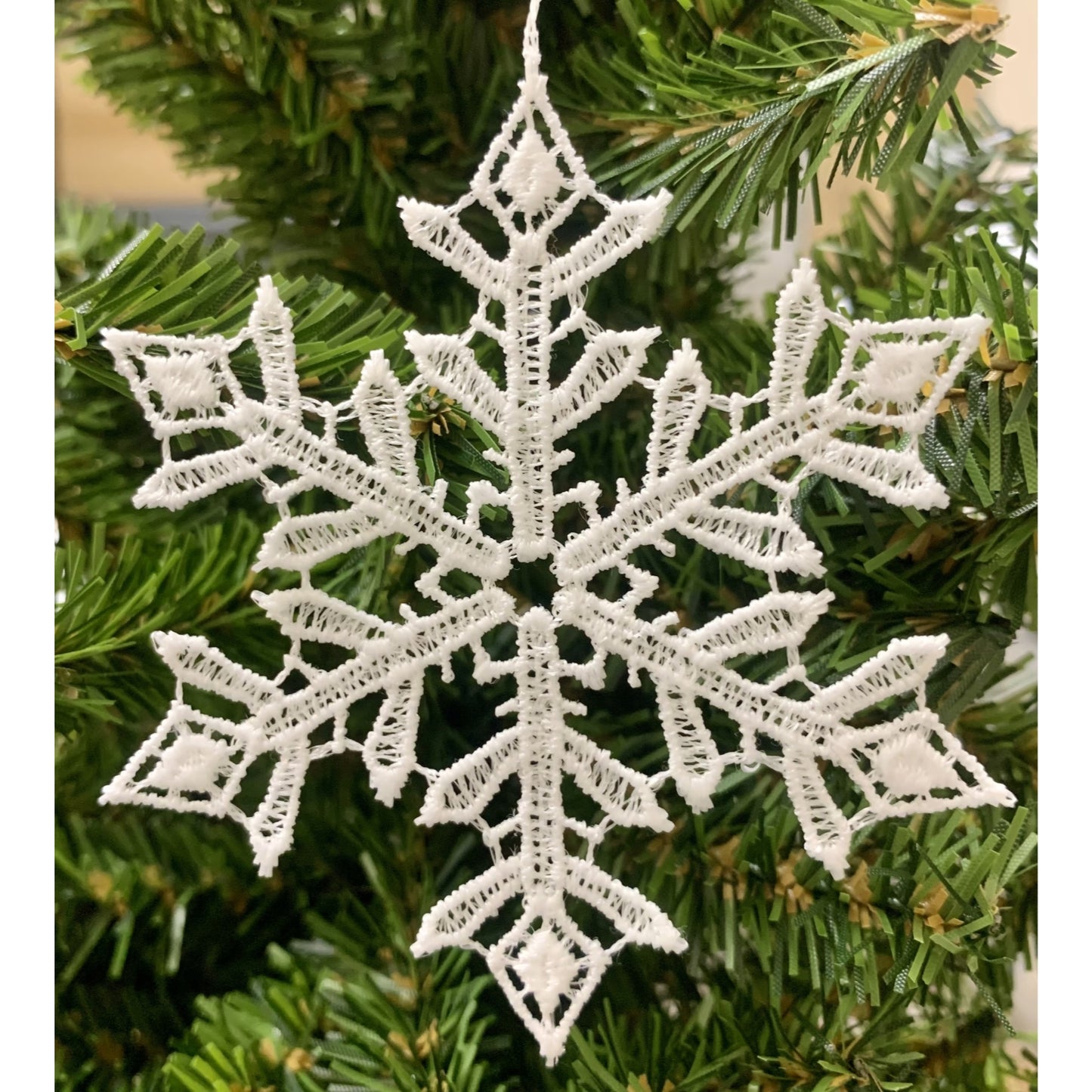 White Lace 6 Point Snowflake Hanging Ornament Set of 6