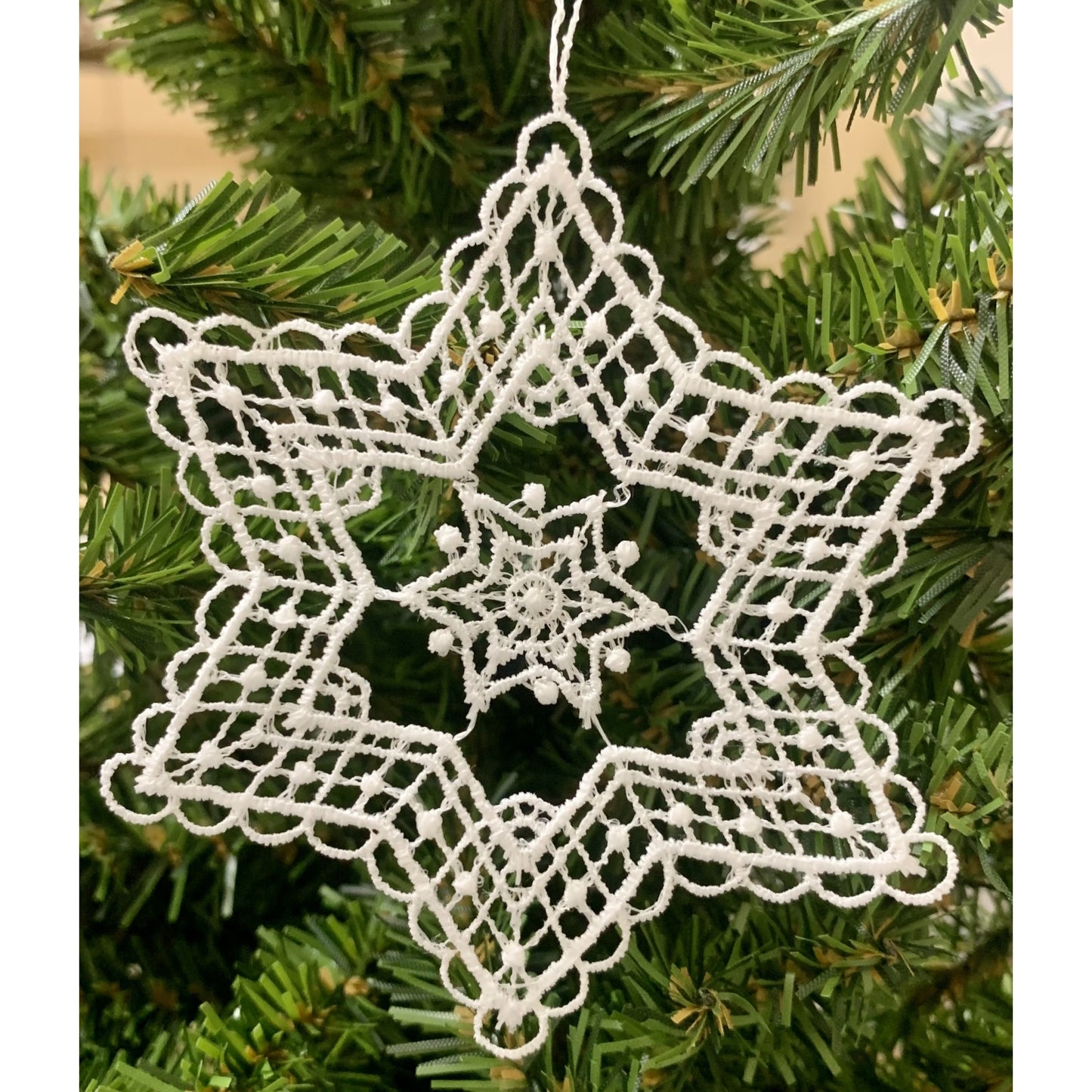 White Lace 6 Point Webbed Snowflake Hanging Ornament Set of 6