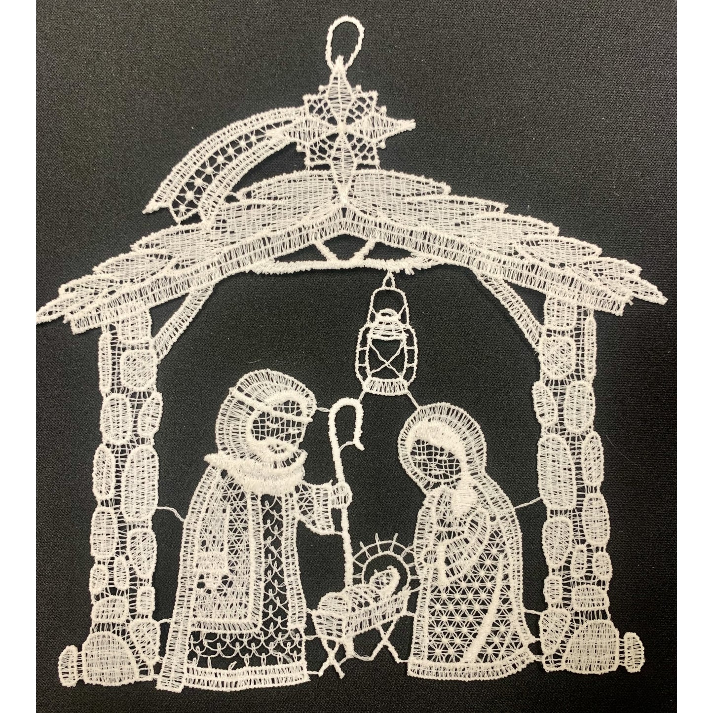 Large White Lace Nativity Scene Hanging Ornament