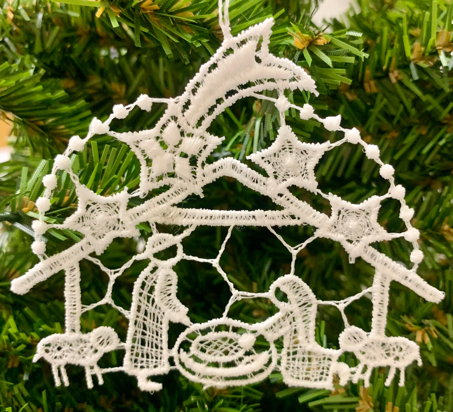 Nativity Scene Shepherds and Three Wisemen German Lace Christmas Ornament Set 6