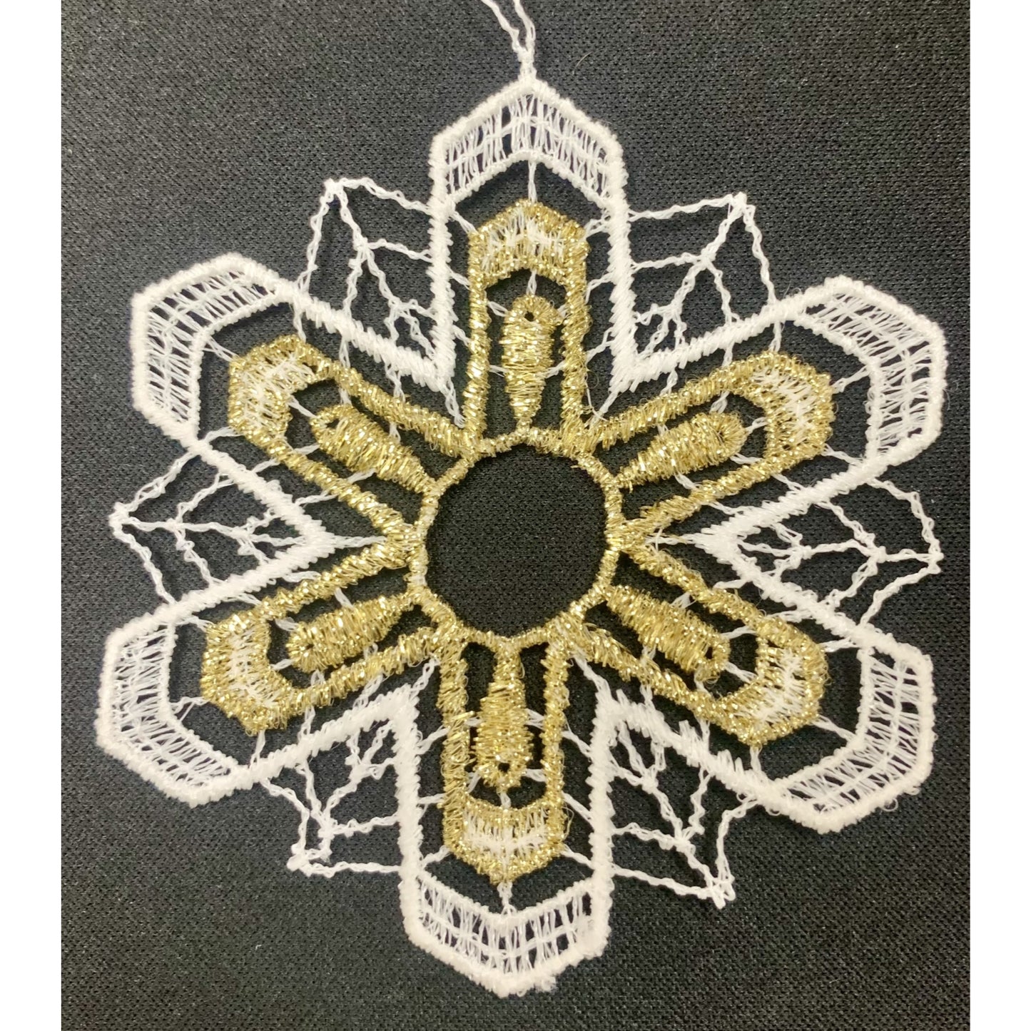 White and Gold Snowflake Lace Christmas Tree Hanging Ornament Set of 6