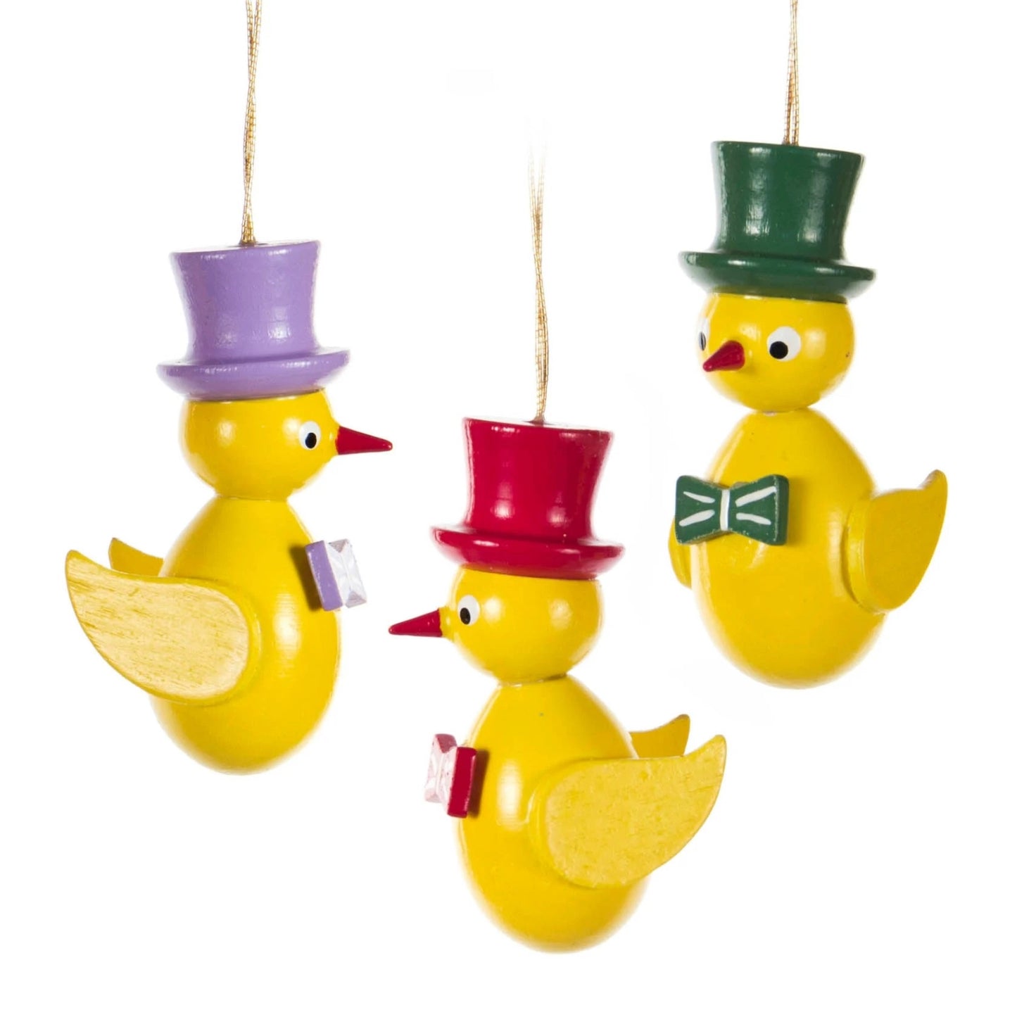 Top Hat Chicks German Wood Christmas Easter Ornament Set of 3 Decorations