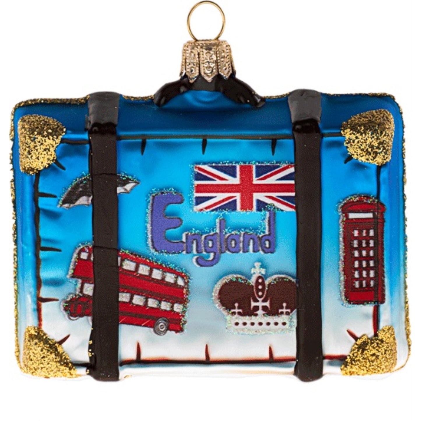 Map of England Travel Suitcase Glass Christmas ONE Ornament London Britain