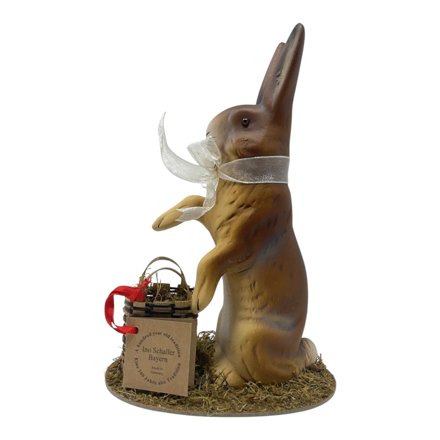 Pinnacle Peak Trading Ino Schaller Easter Bunny Rabbit with Basket and Bow German Paper Mache 8.75 in