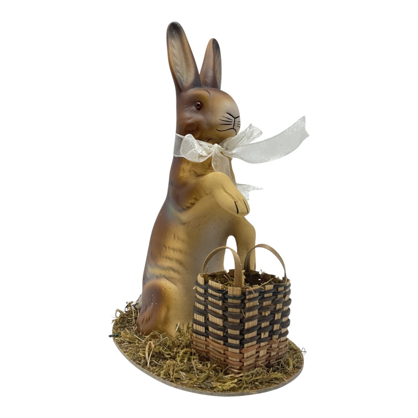 Pinnacle Peak Trading Ino Schaller Easter Bunny Rabbit with Basket and Bow German Paper Mache 8.75 in