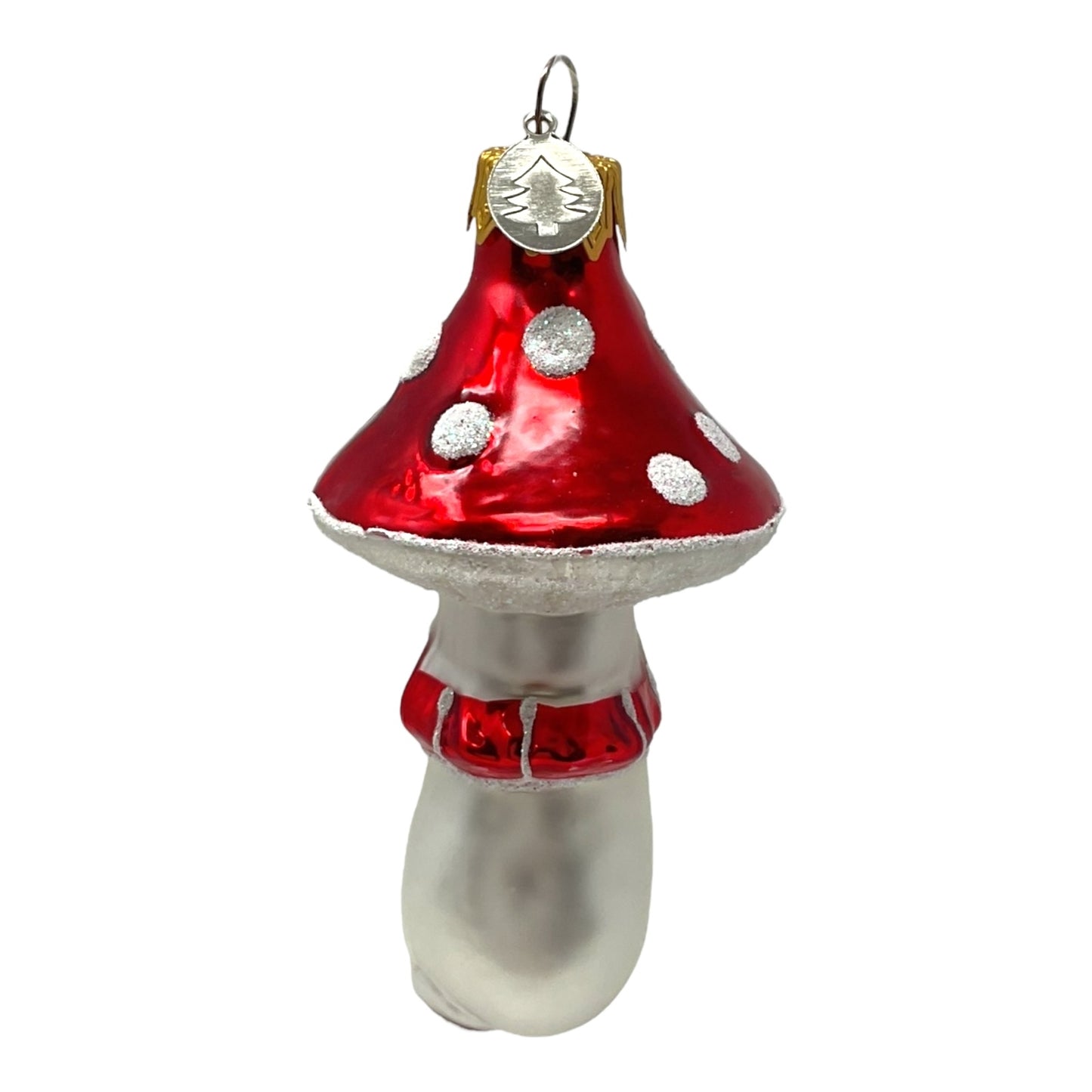 Pinnacle Peak Trading Red White Smiling Mushroom Vintage Look German Glass Christmas Ornament 4 Inch