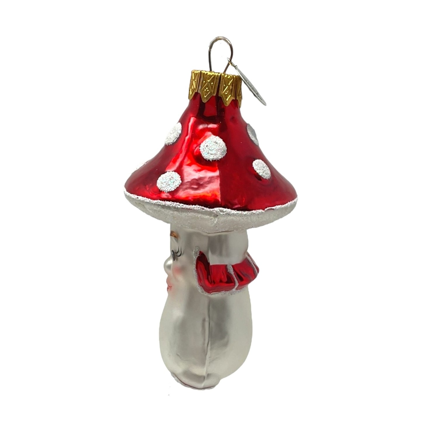 Pinnacle Peak Trading Red White Smiling Mushroom Vintage Look German Glass Christmas Ornament 4 Inch