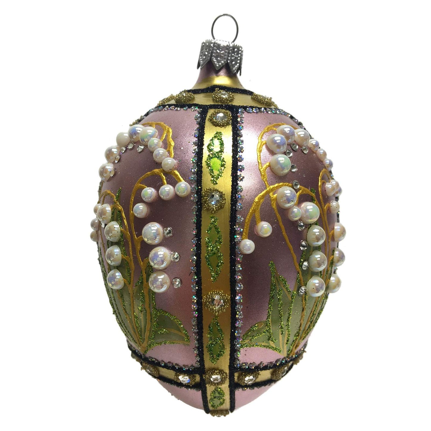 Light Purple Lilies Faberge Inspired Egg Polish Glass Christmas Tree Ornament