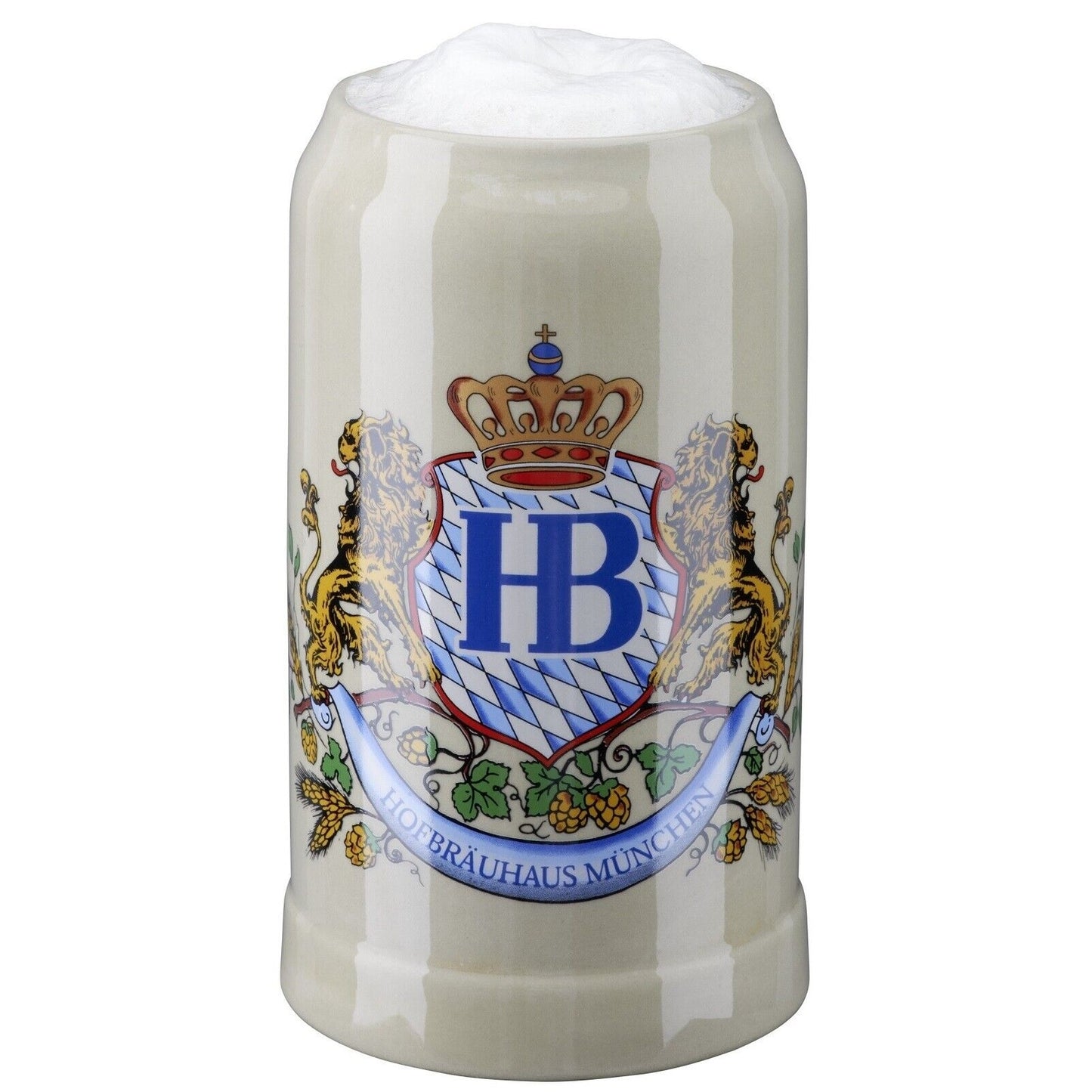 Hofbrauhaus Munich Lion Crest Stoneware German Beer Mug 1L Munchen Oktoberfest