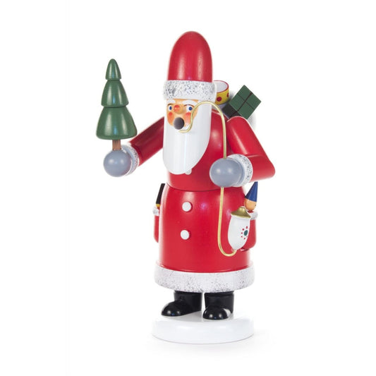 Santa Claus with Tree German Wood Christmas Incense Smoker Decoration 7 Inch