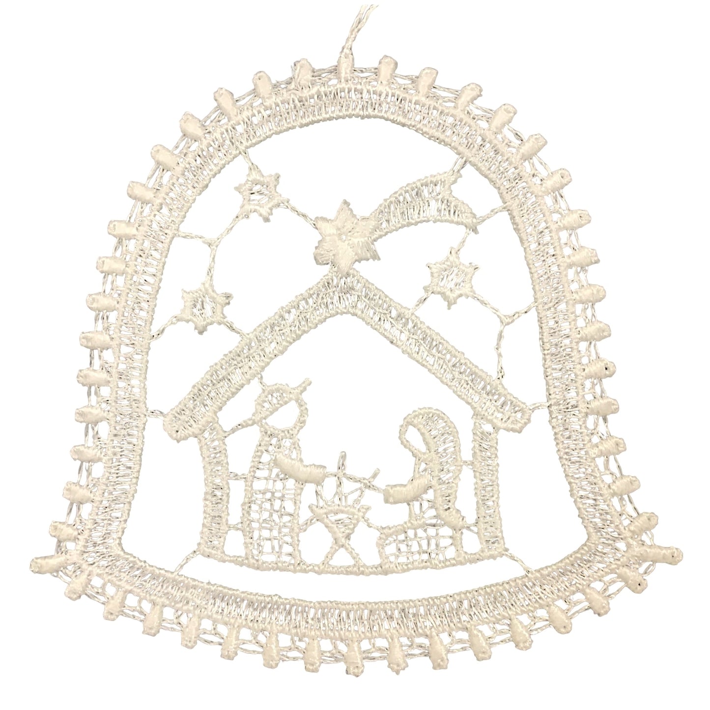 Nativity Scene inside White Lace Bell Hanging Ornament Set of 6