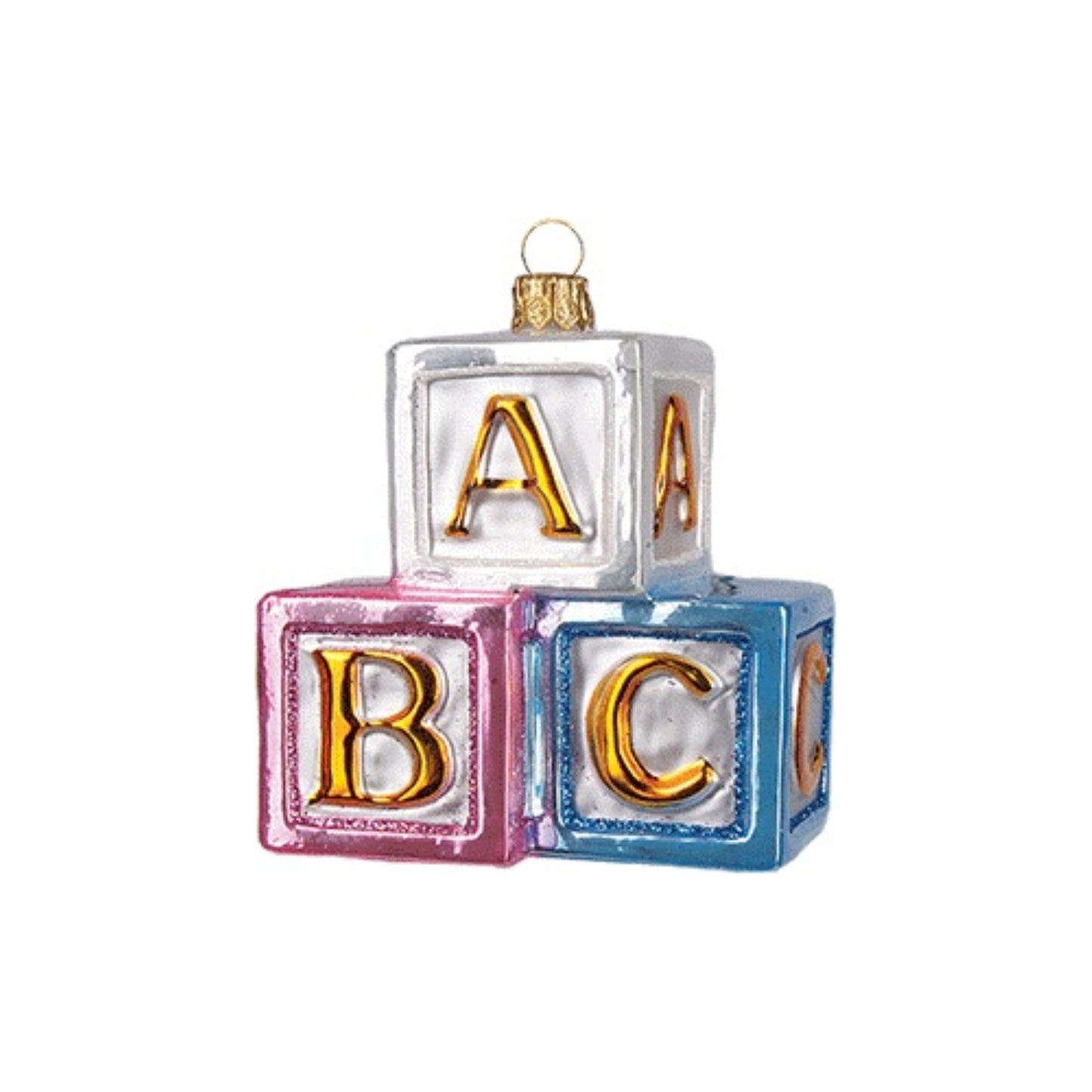 Pinnacle Peak Trading ABC Building Blocks Toy Polish Glass Christmas Ornament Tree Baby Decoration