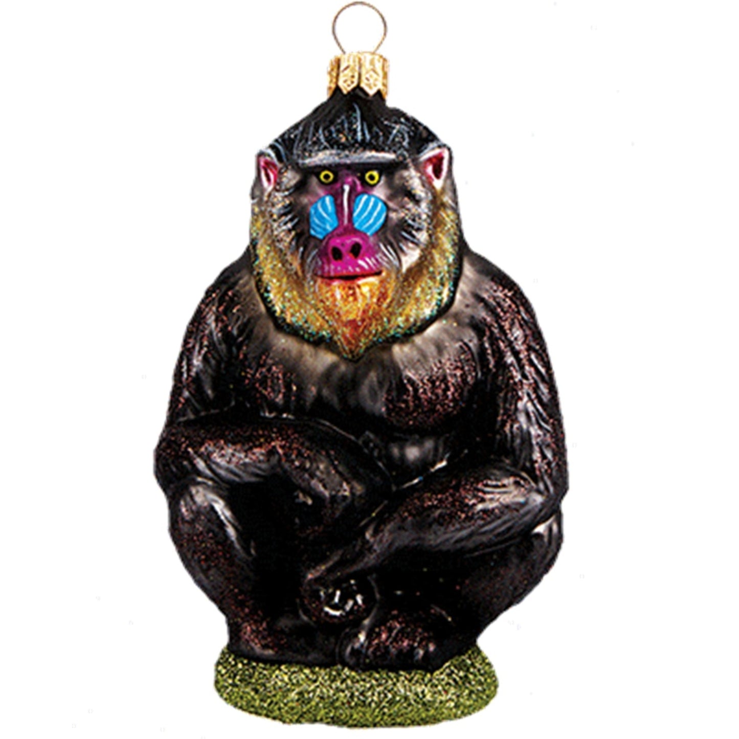 Mandrill Baboon Monkey Polish Mouth Blown Glass Christmas Ornament Decoration
