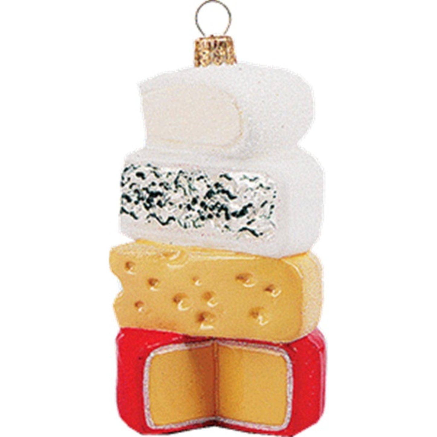 Stack of Different Cheeses Food Polish Blown Glass Christmas Ornament Decoration