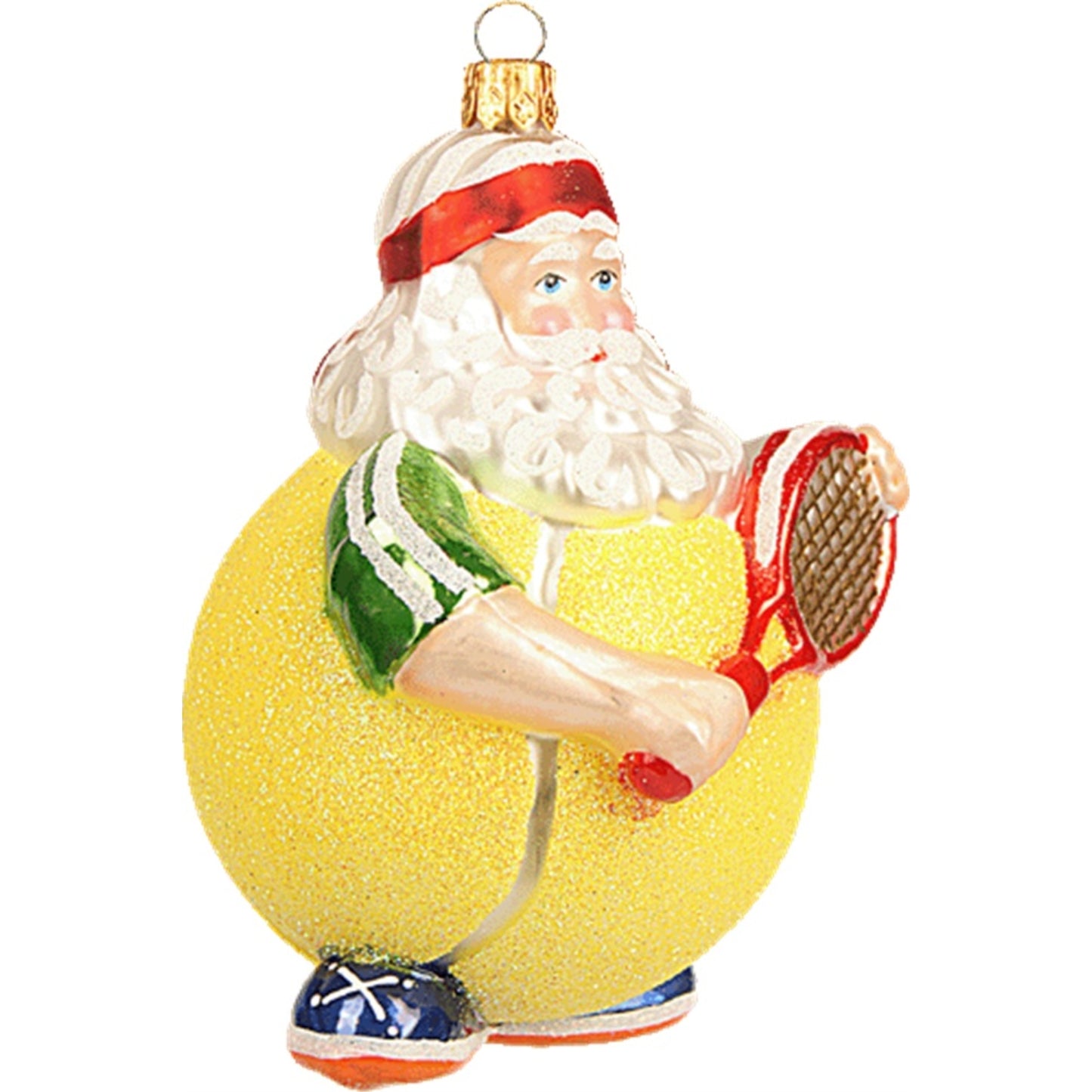 Tennis Ball Santa Claus Polish Glass Christmas Tree Ornament Sports Decoration