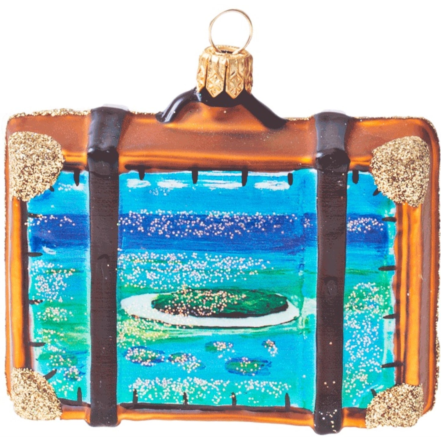 Great Barrier Reef Travel Suitcase Glass Christmas Ornament ONE Decoration