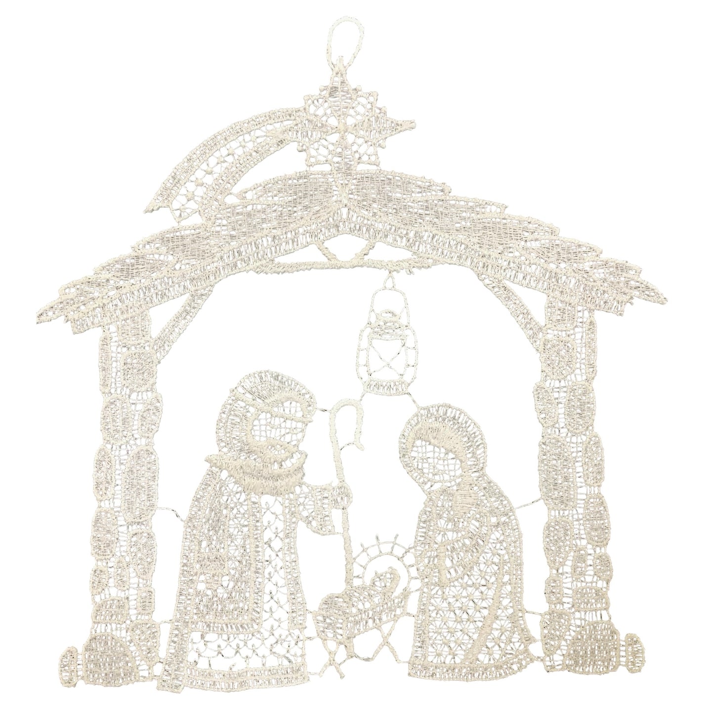 Large White Lace Nativity Scene Hanging Ornament