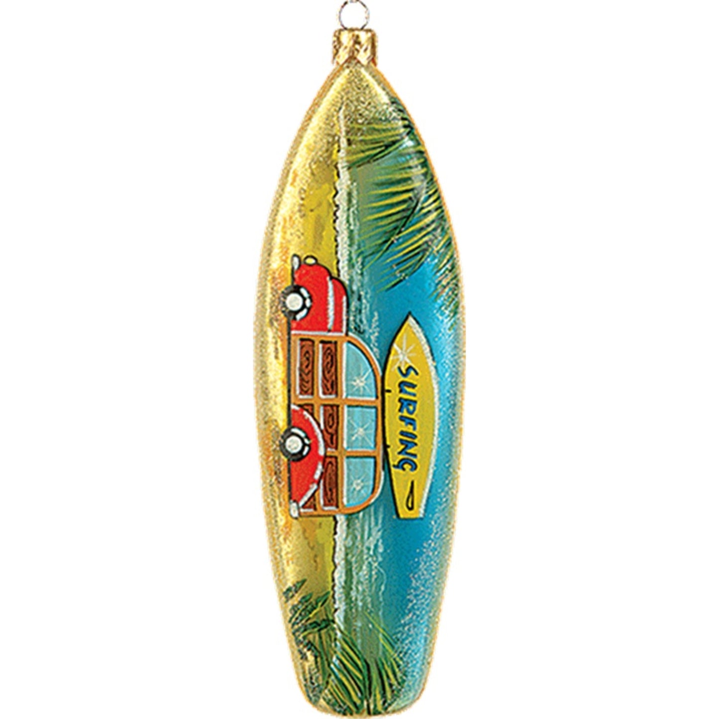 Surfboard with Woodie Car Polish Glass Christmas Ornament Surfing Decoration