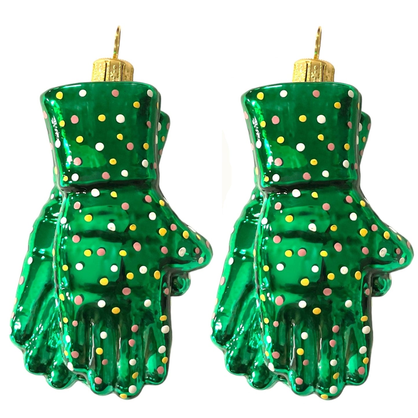 Green Gardening Gloves Polish Glass Christmas Tree Ornaments Set of 2