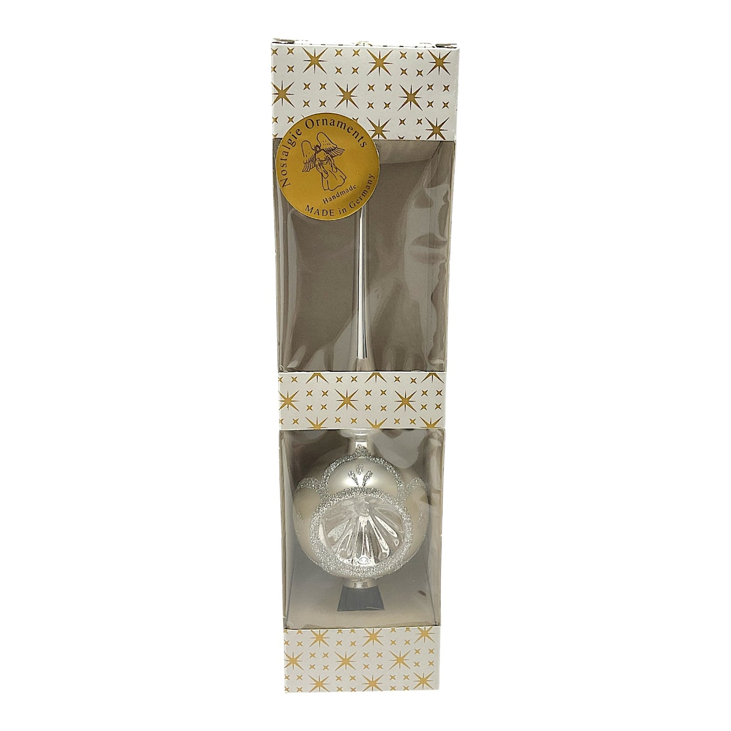 Pinnacle Peak Trading Silver Reflector German Glass Christmas Tree Topper 10.5 inch
