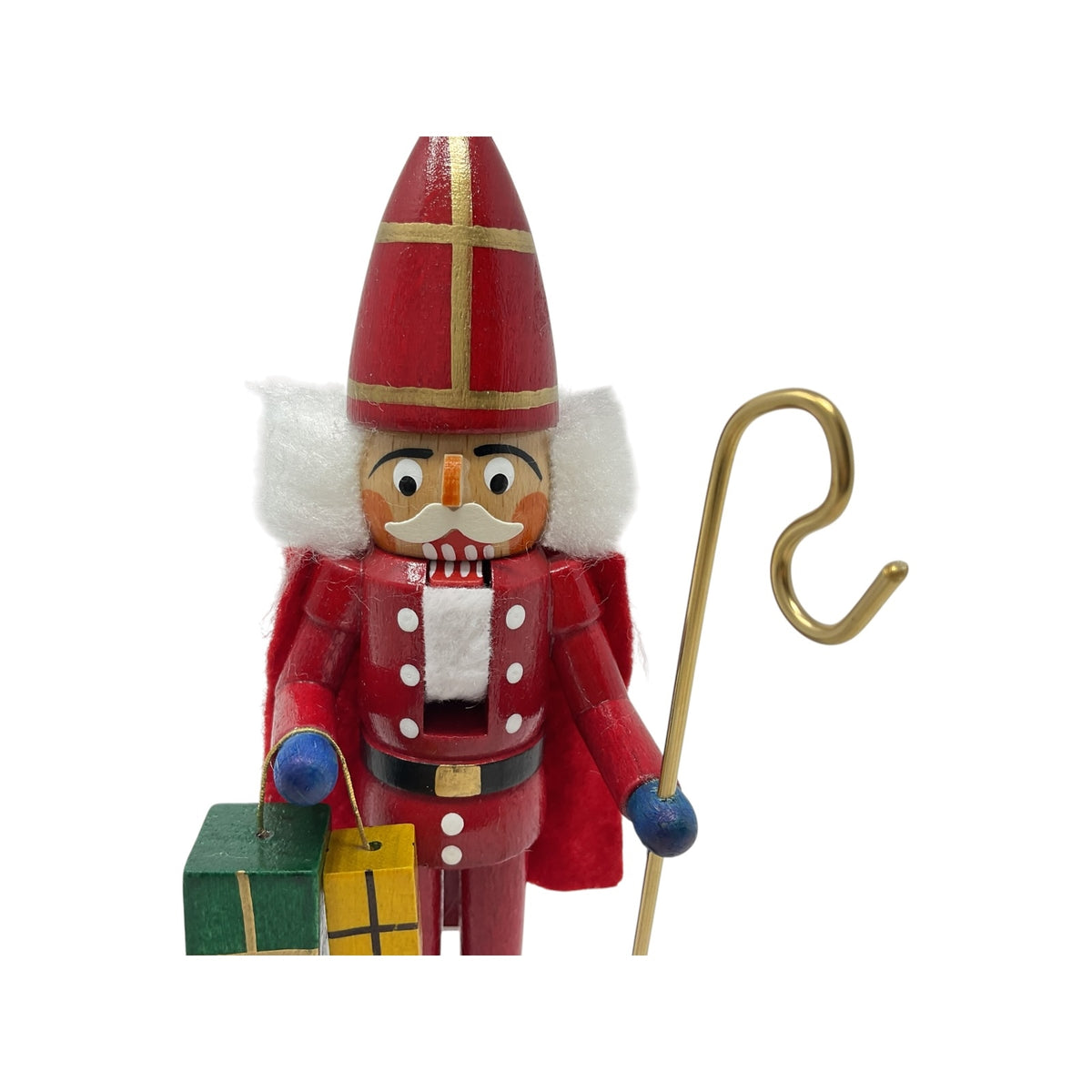 Pinnacle Peak Trading Saint Nicholas with Presents and Staff German Wood Christmas Nutcracker 5.9 inch