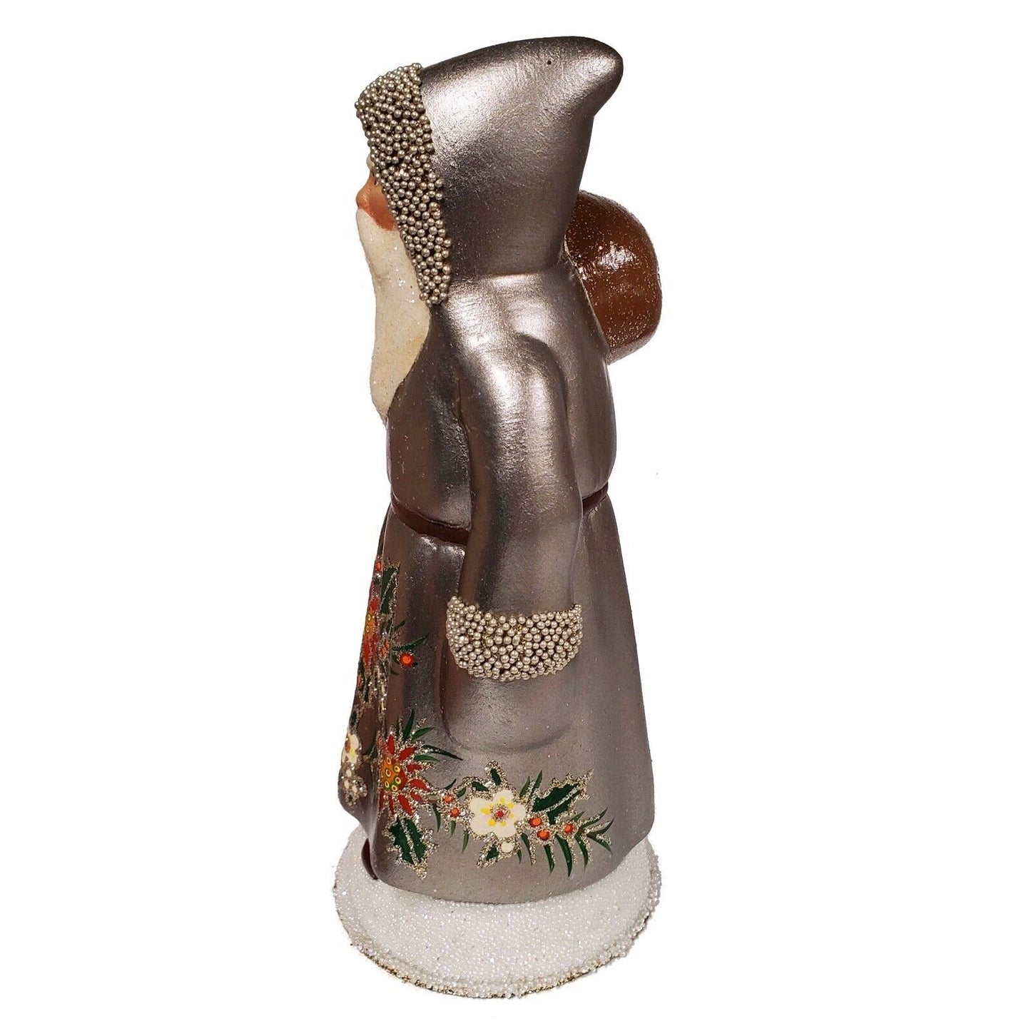 Pinnacle Peak Trading Ino Schaller Santa in Grey Floral Coat German Paper Mache Candy Container