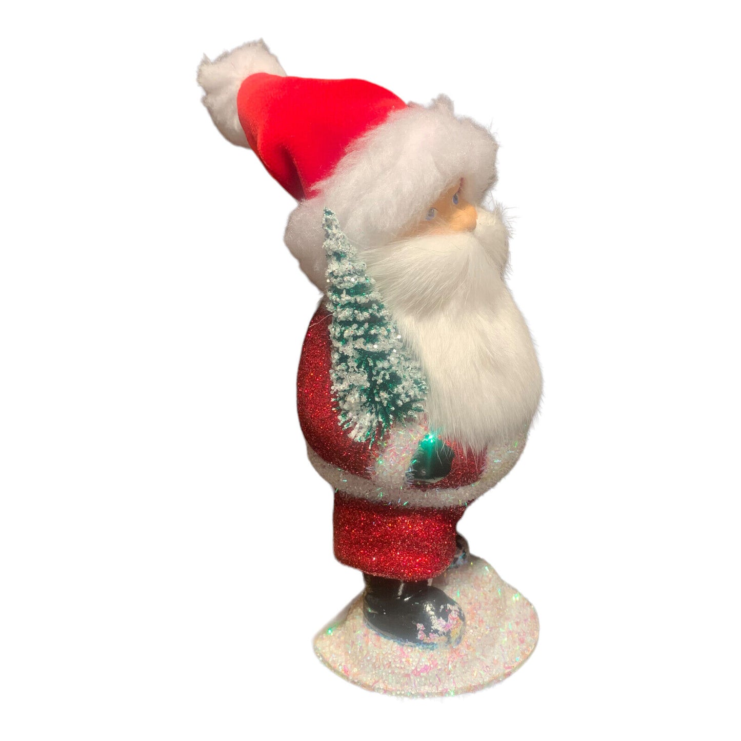 Ino Schaller Red Glitter Santa with Hat and Beard German Paper Mache 9 Inch