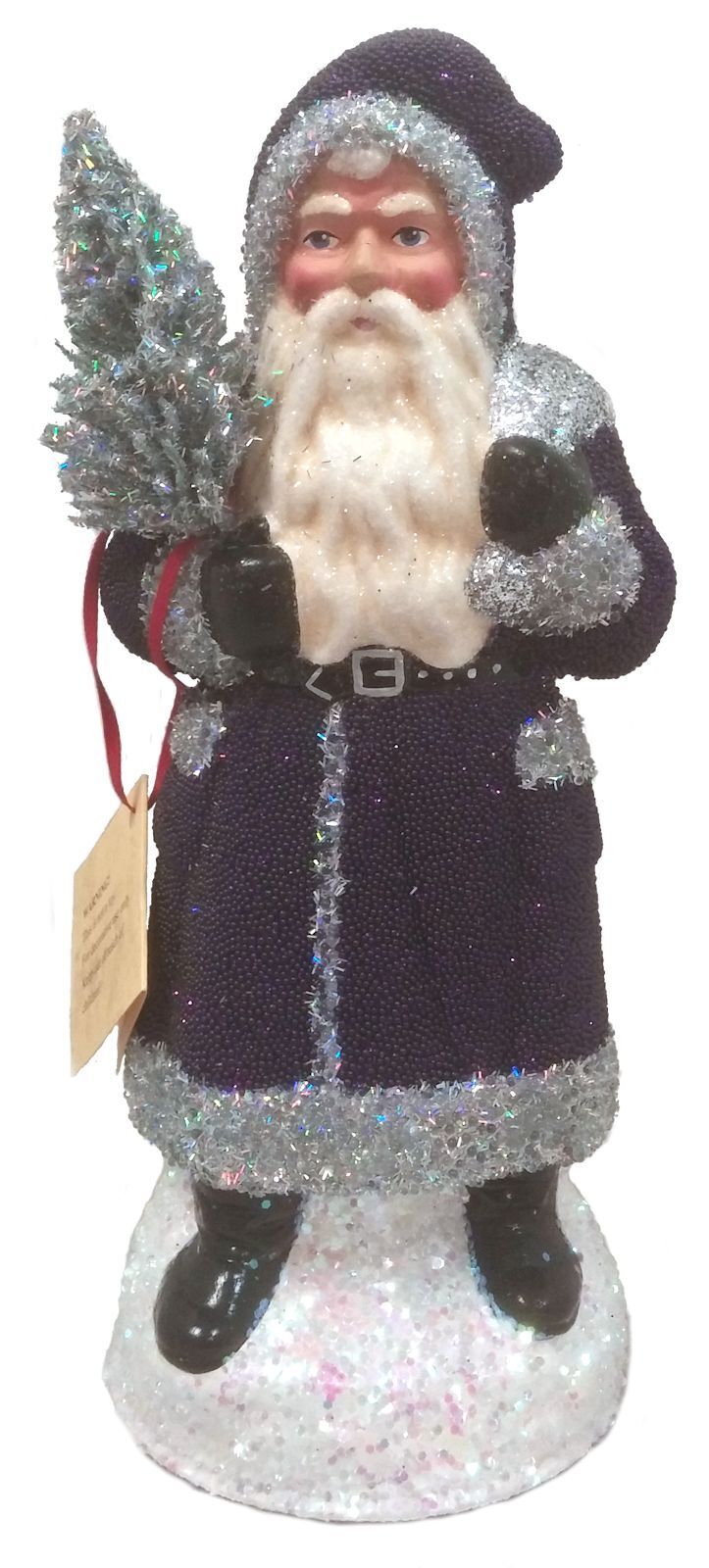 Ino Schaller Purple Beaded Santa with Silver Tree German Paper Mache Germany